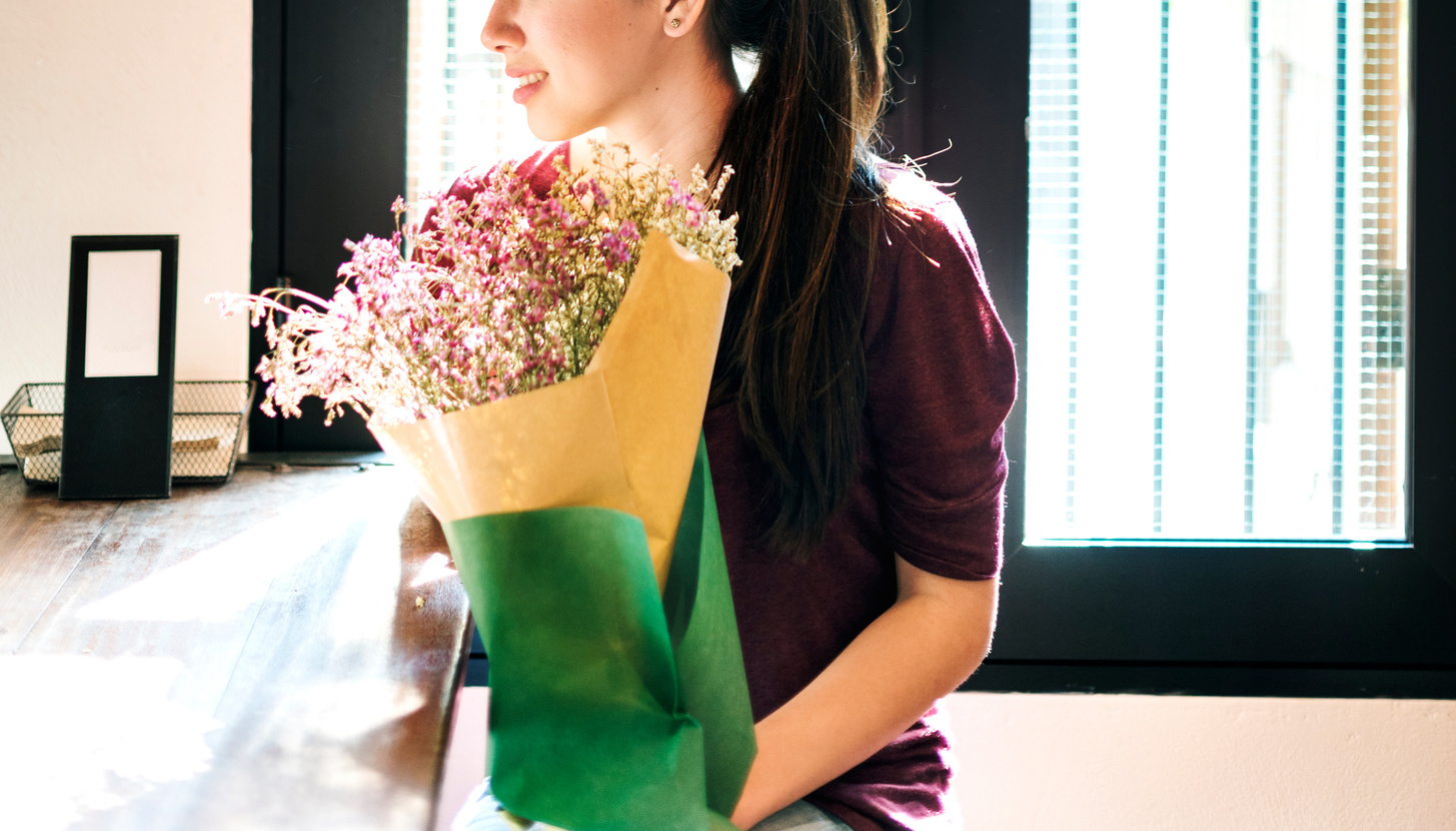 Young Woman Smiling Flowers Concept